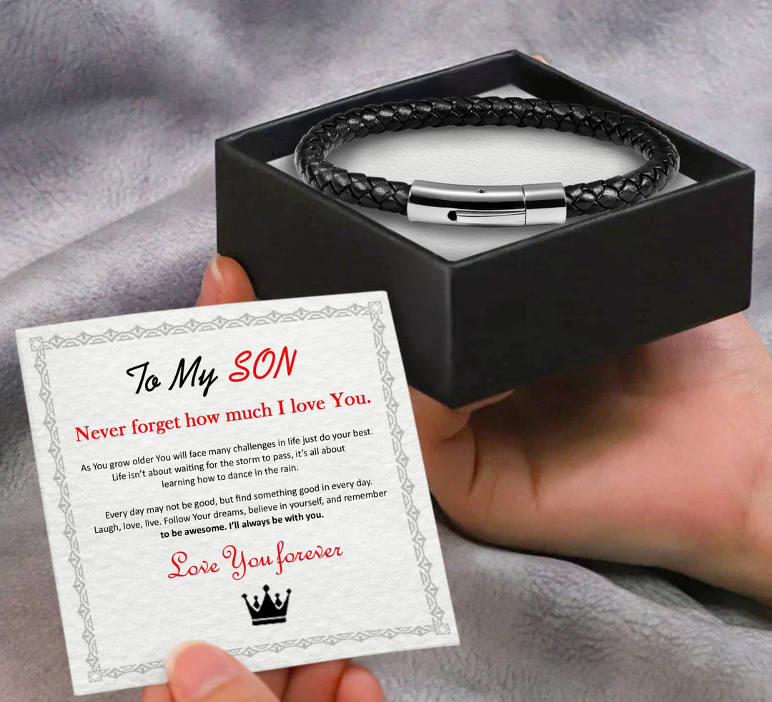 To My Son/Grandson Premium Leather Bracelet - FREE Gift box with Card - Luxesmith - Handcrafted Jewellery